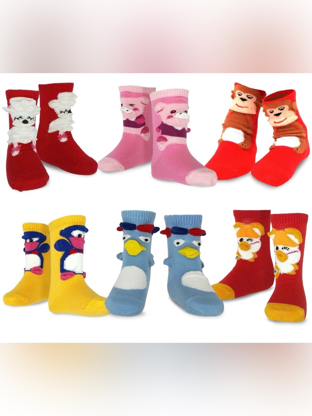 NWT TeeHee Unisex Child Kids 3D Fun Crew Socks - 6 Pair - Size 6-8 years